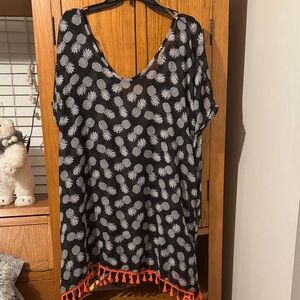 NOBO Black and White Pineapple Swim Coverup with Orange Trim